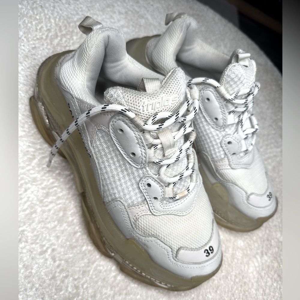 Balenciaga Triple SClear Sole Men's White Leather Mesh Sneakers
